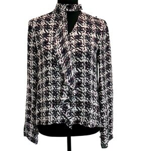 Derek Lam 10 Crosby silk black high neck keyhole ruffle long sleeve blouse 2